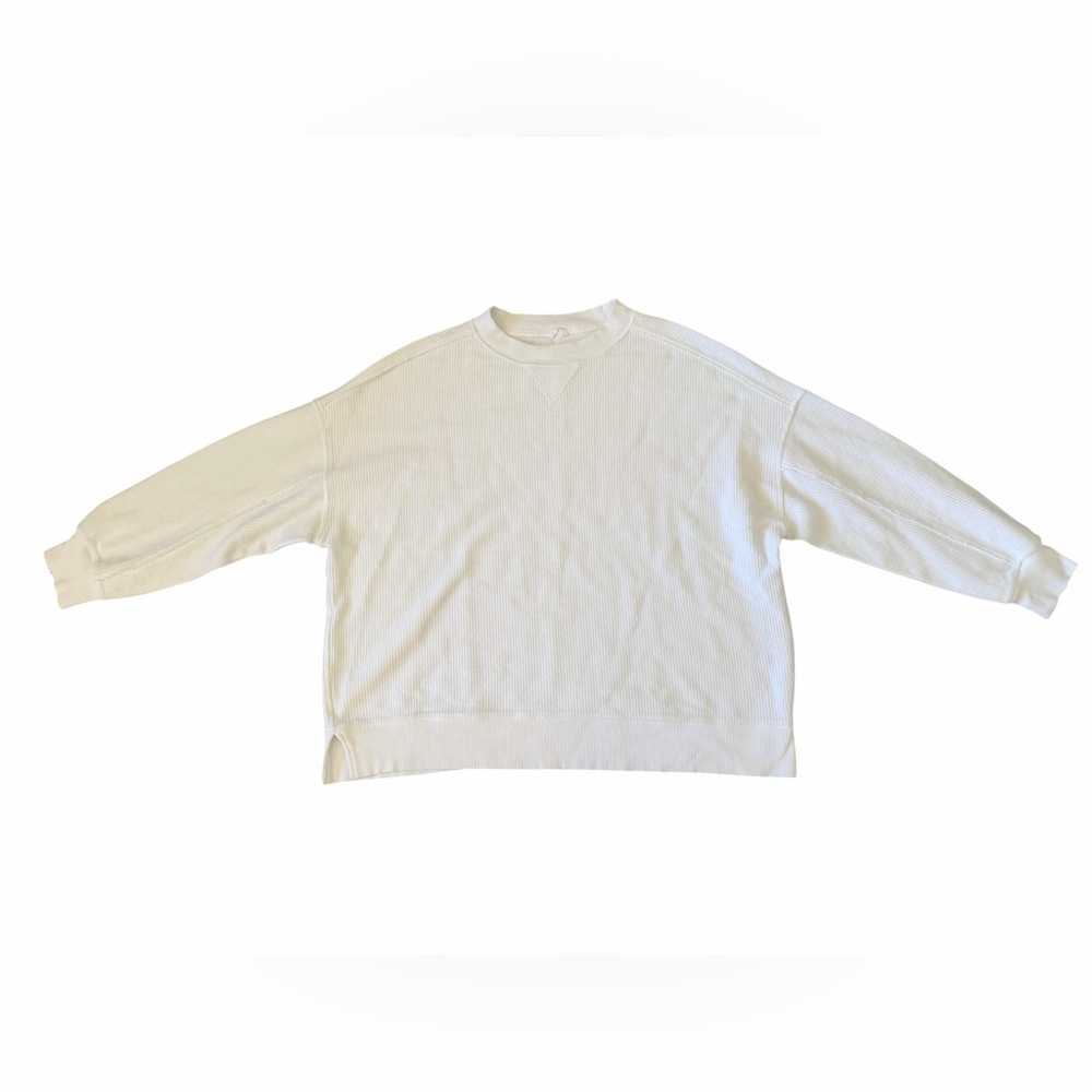Aerie Chill Ribbed Crew Sweatshirt White Oversized‎ Lounge Pullover Size Large